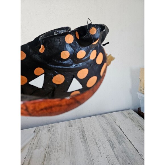 Halloween shabby chic cat pumpkin face mask hanging unique paper mache decor - Picture 9 of 11